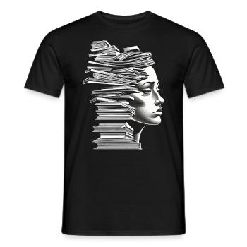 Book Women Face Art Drawing Graphic Motif B - Men's T-Shirt - black - Front - AI Model Male 178 light (178cm)