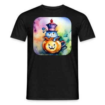 Chat mignon avec citrouille - T-shirt homme - noir - Devant - AI Model Male 178 light (178cm)