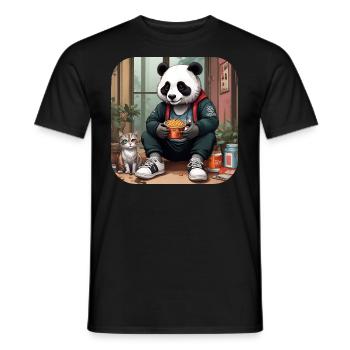 Panda cool avec chat - T-shirt homme - noir - Devant - AI Model Male 178 light (178cm)