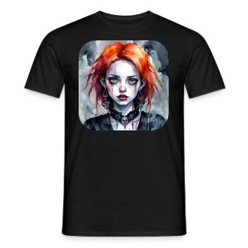 Fille punk gothique cool aux cheveux roux - T-shirt homme - noir - Devant - AI Model Male 178 light (178cm)