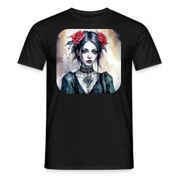 Fille punk gothique cool avec des roses rouges - T-shirt homme - noir - Devant - AI Model Male 178 light (178cm)