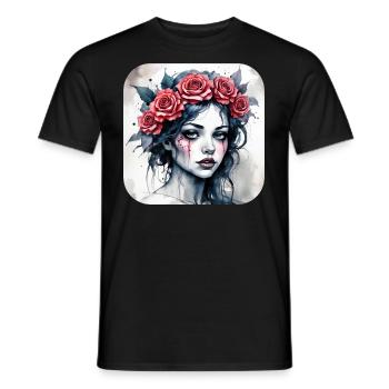 Fille punk gothique cool avec des roses rouges - T-shirt homme - noir - Devant - AI Model Male 178 light (178cm)