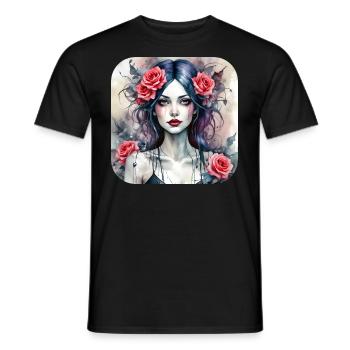 Fille punk gothique cool avec des roses rouges - T-shirt homme - noir - Devant - AI Model Male 178 light (178cm)