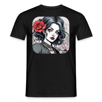 Fille punk gothique cool avec des roses rouges - T-shirt homme - noir - Devant - AI Model Male 178 light (178cm)