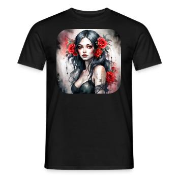 Fille punk gothique cool avec des roses rouges - T-shirt homme - noir - Devant - AI Model Male 178 light (178cm)