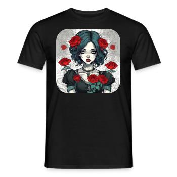 Fille punk gothique cool avec des roses rouges - T-shirt homme - noir - Devant - AI Model Male 178 light (178cm)