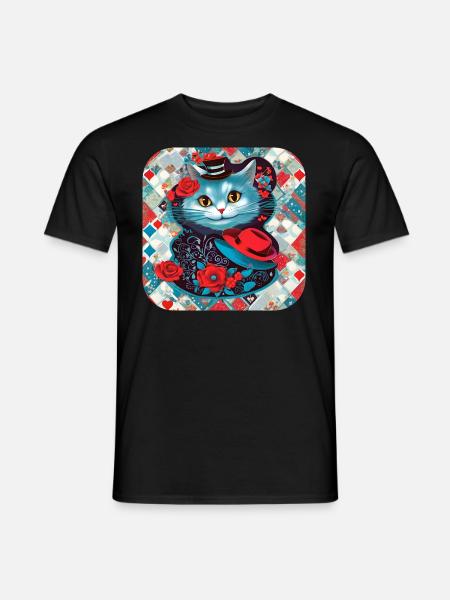 Chat mignon avec chapeau et roses - T-shirt homme - noir