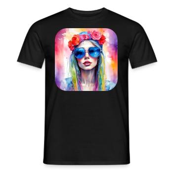 Cool girl with hearts sunglasses and flowers - Men's T-Shirt - black - Front - AI Model Male 178 light (178cm)