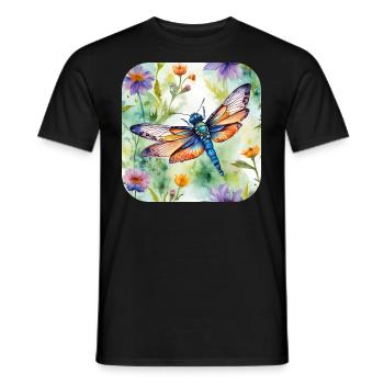 Belle libellule avec des fleurs - T-shirt homme - noir - Devant - AI Model Male 178 light (178cm)