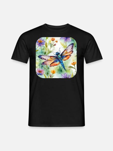 Wunderschöne Libelle mit Blumen - Männer T-Shirt - Schwarz