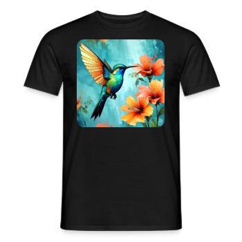 Beau colibri avec des fleurs - T-shirt homme - noir - Devant - AI Model Male 178 light (178cm)