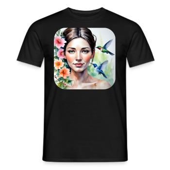 Beauté inconnue avec les colibris - T-shirt homme - noir - Devant - AI Model Male 178 light (178cm)