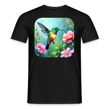 Beau colibri avec des fleurs - T-shirt homme - noir - Devant - AI Model Male 178 light (178cm)
