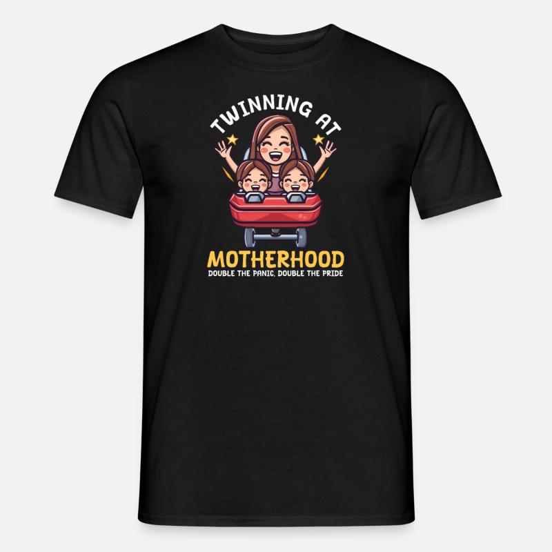 Zwillingsmutter: Doppelte Panik, doppelter Stolz - Männer T-Shirt - Schwarz