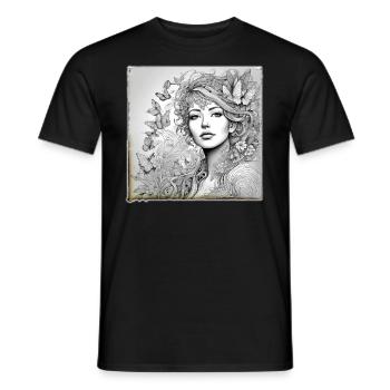 Romantisches Mädchen mit Blumen und Schmetterlinge - Männer T-Shirt - Schwarz - Vorne - AI Model Male 178 light (178cm)