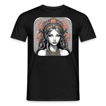 Cool gothic punk girl with red roses - Men's T-Shirt - black - Front - AI Model Male 178 light (178cm)