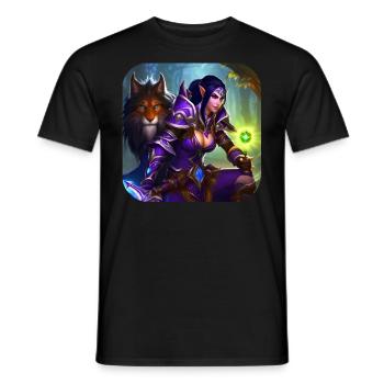 Fier guerrier elfique fantastique avec lion - T-shirt homme - noir - Devant - AI Model Male 178 light (178cm)