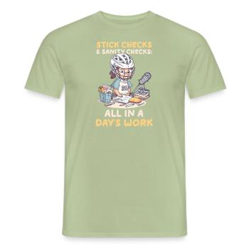 Lacrosse Mom Stick Checks & Sanity Checks - Men's T-Shirt - sage - Front - AI Model Male 178 light (178cm)