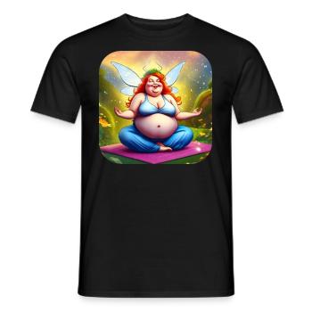 Dicke niedliche Yoga Fee in Buddha Position - Männer T-Shirt - Schwarz - Vorne - AI Model Male 178 light (178cm)