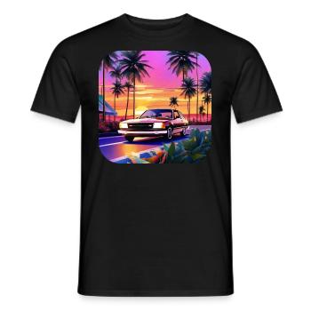 Cooles Auto mit Palmen im Sonnenuntergang - Männer T-Shirt - Schwarz - Vorne - AI Model Male 178 light (178cm)