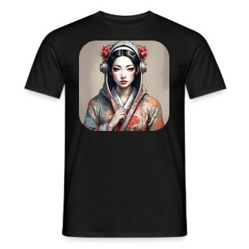 Fille manga anime cool dans le style geisha - T-shirt homme - noir - Devant - AI Model Male 178 light (178cm)
