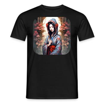 Jolie fille manga anime dans le style geisha - T-shirt homme - noir - Devant - AI Model Male 178 light (178cm)