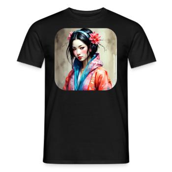 Fille manga anime cool dans le style geisha - T-shirt homme - noir - Devant - AI Model Male 178 light (178cm)