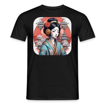 Elegant Geisha Anime Manga - Men's T-Shirt - black - Front - AI Model Male 178 light (178cm)