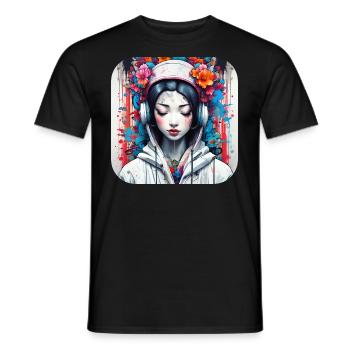 Jolie fille manga anime dans le style geisha - T-shirt homme - noir - Devant - AI Model Male 178 light (178cm)