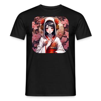 Jolie fille manga anime dans le style geisha - T-shirt homme - noir - Devant - AI Model Male 178 light (178cm)