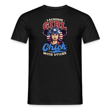 4. Juli Lacrosse Lacrosse Mädchen Küken Mit Stic - Männer T-Shirt - Schwarz - Vorne - AI Model Male 178 light (178cm)