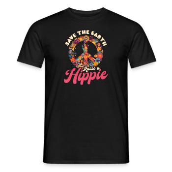 Floral Peace Symbol Save Earth Raise Hippie - Men's T-Shirt - black - Front - AI Model Male 178 light (178cm)