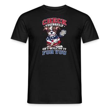 4. Juli Lacrosse-Hund, den ich für Sie überprüfen werde - Männer T-Shirt - Schwarz - Vorne - AI Model Male 178 light (178cm)