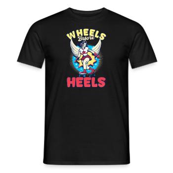 Roues de roller derby avant les talons - T-shirt homme - noir - Devant - AI Model Male 178 light (178cm)