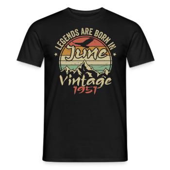 Anniversaire Juin 1951 né en Juin 1951 Rétro 1951 - T-shirt homme - noir - Devant - AI Model Male 178 light (178cm)