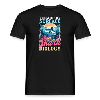 Biologist Shark Lover Beneath Surface: Shark Biolo - Men's T-Shirt - black - Front - AI Model Male 178 light (178cm)