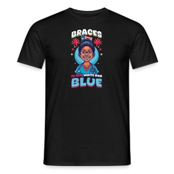 Appareil dentaire patriotique en rouge, blanc et bleu - T-shirt homme - noir - Devant - AI Model Male 178 light (178cm)