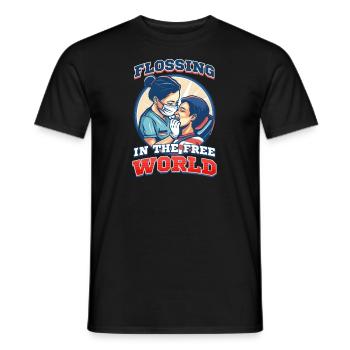 Patriotic Dentist Flossing in the Free World - Men's T-Shirt - black - Front - AI Model Male 178 light (178cm)