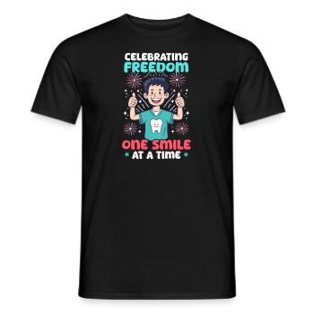 Patriotic Dentist Celebrating Freedom Smile A Time - Men's T-Shirt - black - Front - AI Model Male 178 light (178cm)