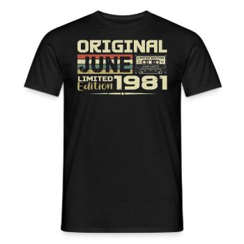June 1981 Vintage Born In June 1981 Birthday - Men's T-Shirt - black - Front - AI Model Male 178 light (178cm)