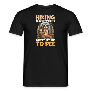 Funny Camping Hiking Walking Where It's Okay To Pe - Men's T-Shirt - black - Front - AI Model Male 178 light (178cm)