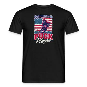 Joueur de rondelle patriotique de hockey du 4 juillet - T-shirt homme - noir - Devant - AI Model Male 178 light (178cm)