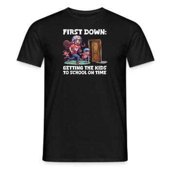 Football Mom First Down: Getting Kids School on Ti - Men's T-Shirt - black - Front - AI Model Male 178 light (178cm)