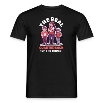 Football Mom The Real Quarterback of the House - Men's T-Shirt - black - Front - AI Model Male 178 light (178cm)