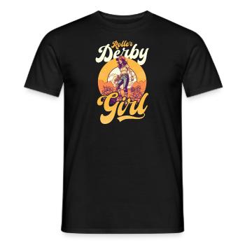 Roller Derby Vintage Retro Sunset Roller Girl - T-shirt homme - noir - Devant - AI Model Male 178 light (178cm)