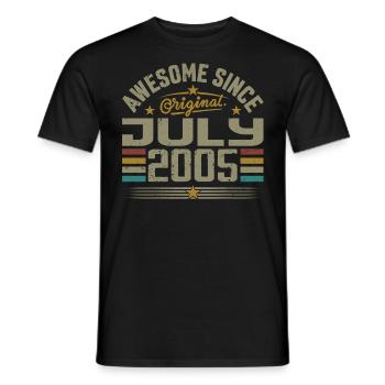 Construit en Juillet 2005 | Cadeau Juillet 2005 - T-shirt homme - noir - Devant - AI Model Male 178 light (178cm)