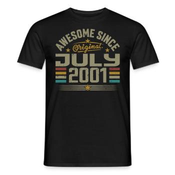 Construit en Juillet 2001 | Cadeau Juillet 2001 - T-shirt homme - noir - Devant - AI Model Male 178 light (178cm)