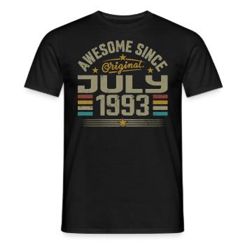 Baujahr Juli 1993 | Geschenk Juli 1993 - Männer T-Shirt - Schwarz - Vorne - AI Model Male 178 light (178cm)