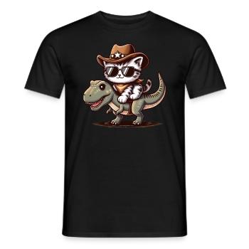 Dinosaurier Und Katze, T-Rex, Katzenbesitzer - Männer T-Shirt - Schwarz - Vorne - AI Model Male 178 light (178cm)