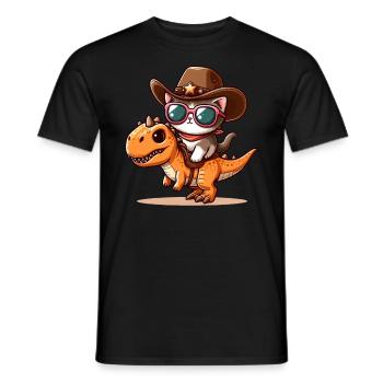 Dinosaurier Und Katze, T-Rex, Katzenbesitzer - Männer T-Shirt - Schwarz - Vorne - AI Model Male 178 light (178cm)